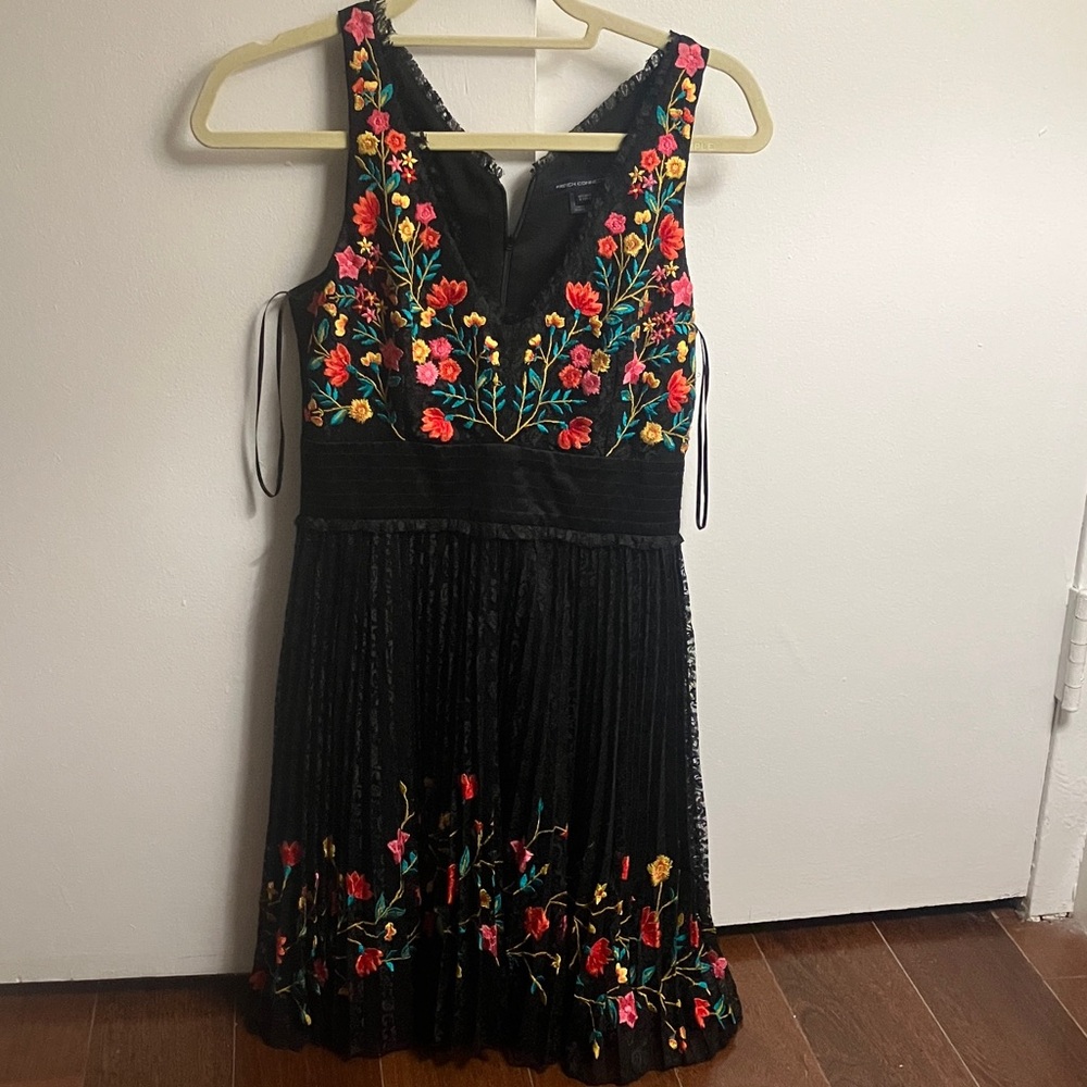 French Connection Black Dress with Floral Embroidery